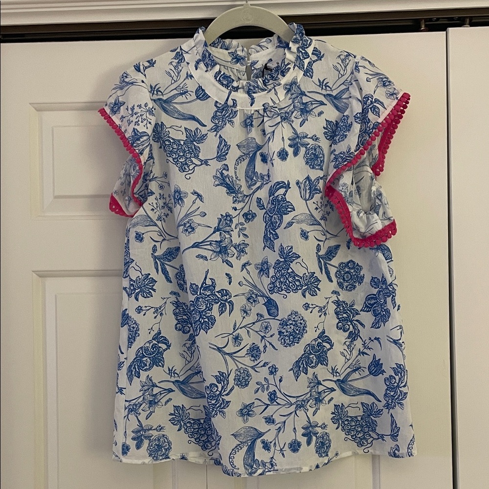 Floral Blue and White Top